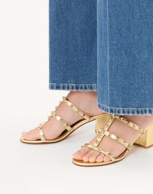 Valentino Garavani - Rockstud Slide Sandal In Laminated Nappa Leather 60mm - Antique Brass - Woman - Sandals